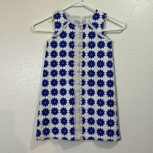 Lydia Jane sleeveless white dress with bright blue daisies. Size 5T